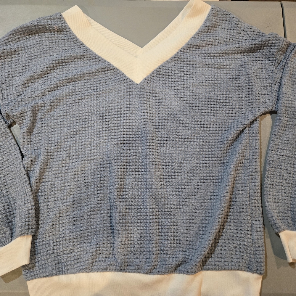 Adreamly Blue and Cream Waffle Knit Sweater (1C18)